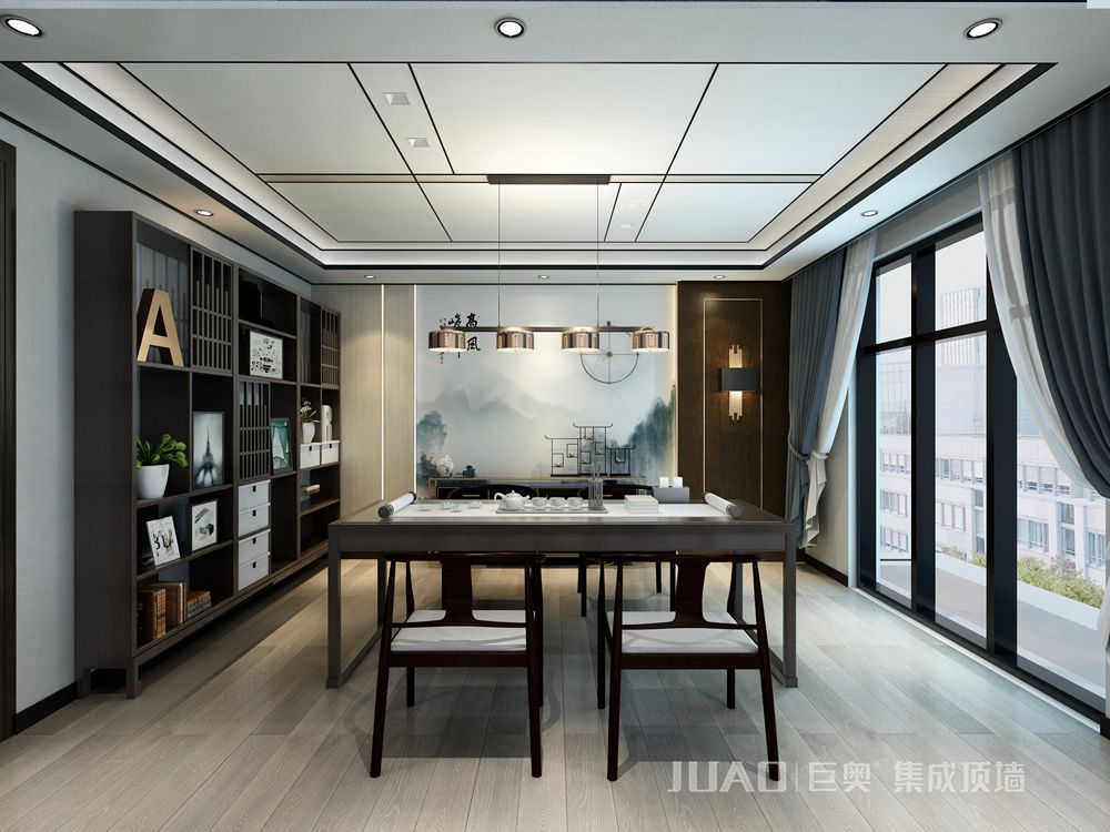 中式書(shū)房-裝配式整裝定制-巨奧集成頂墻
