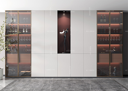 全鋁酒柜客廳柜子 極簡(jiǎn)開放式亮光玻璃柜